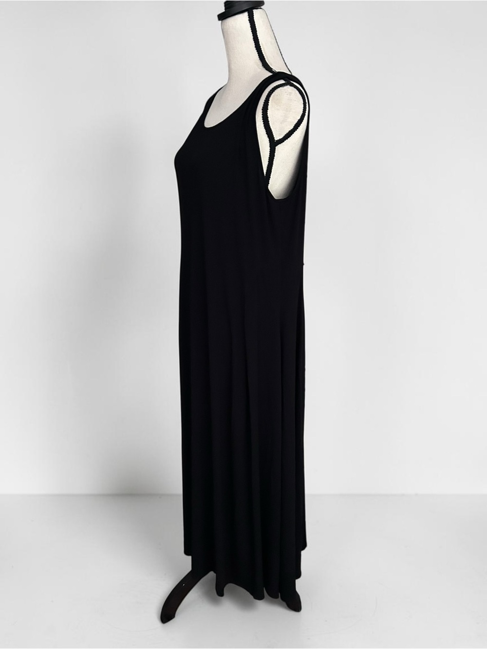 Eileen Fisher Black Jersey Maxi Tank Dress Sz L Minimalist Sleeveless Stretch - Picture 6 of 12